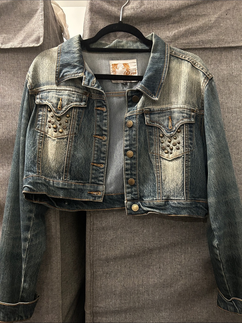 Crest Light Blue Denim Jacket with Gold Logo Patch